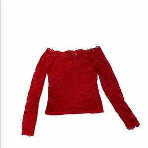 H&M red lace off the shoulder long sleeve crop top